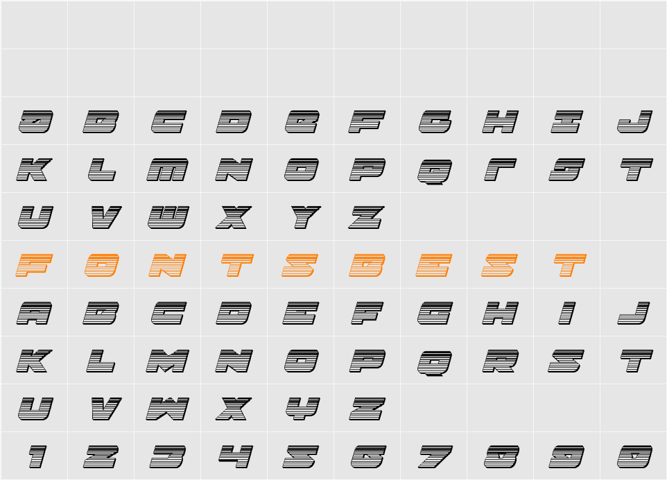 Banjin Scanlines Chrome Italic Character Map