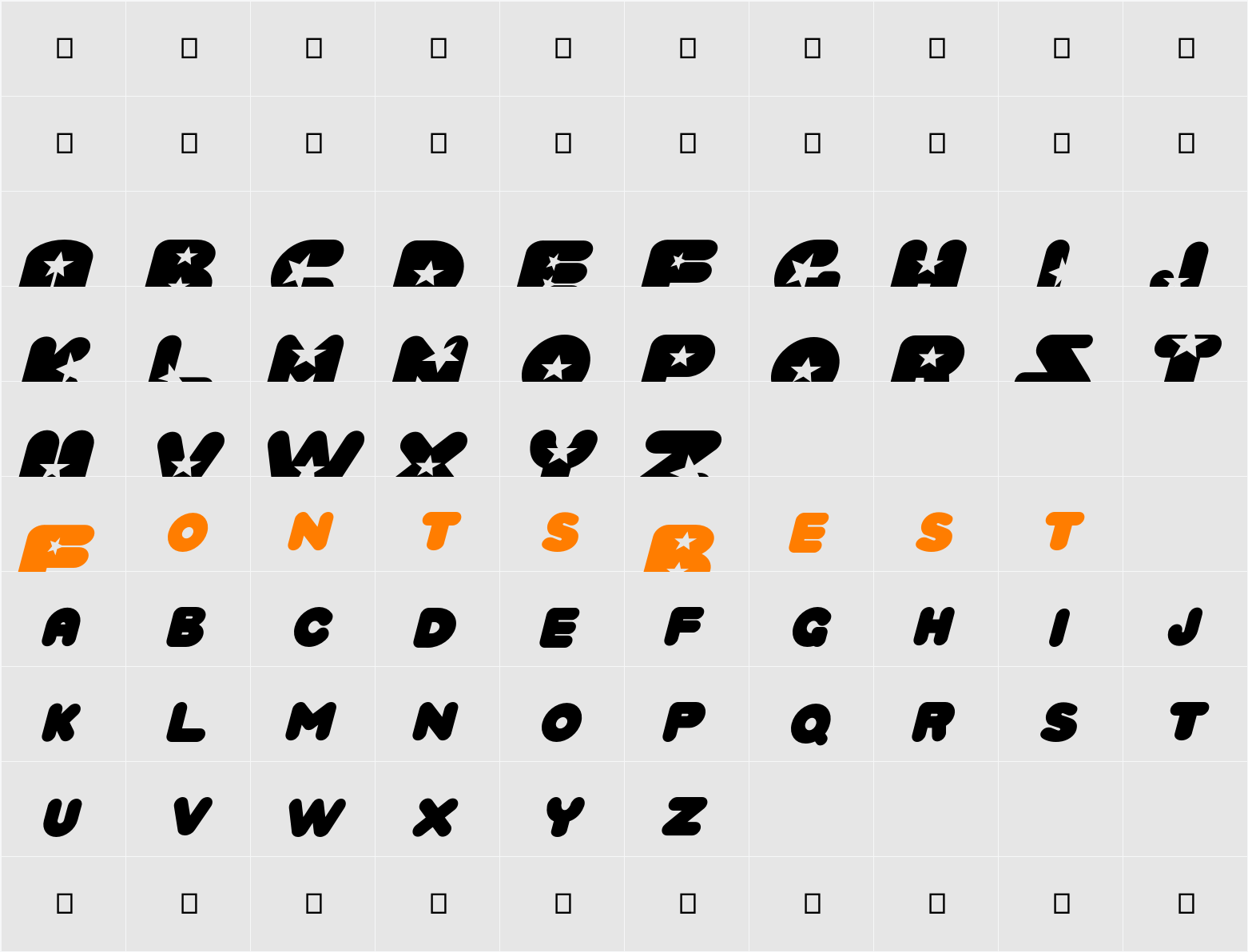 Crystal Universe Oblique Character Map