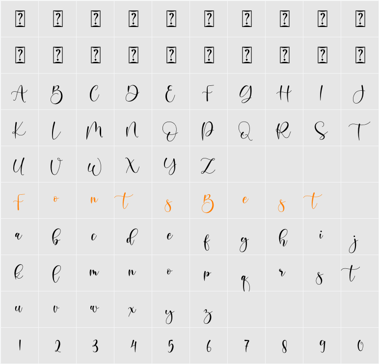Boshela Character Map