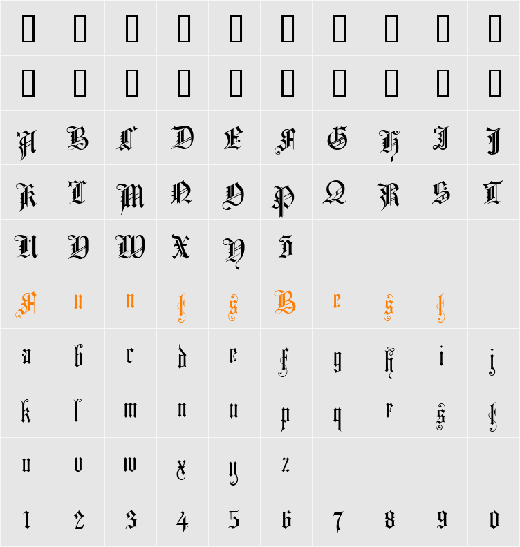 Church Text Character Map