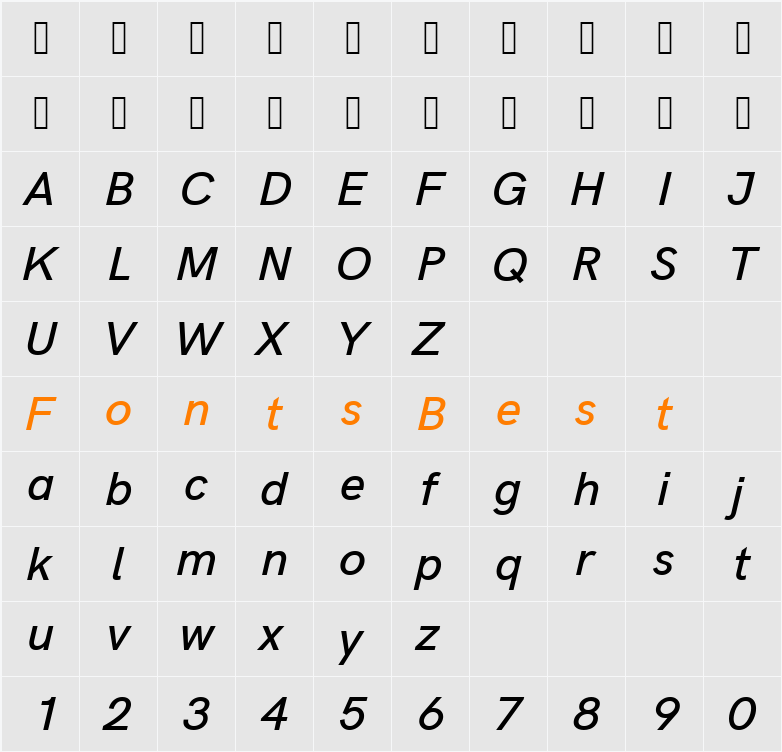 Acari Sans Medium Character Map
