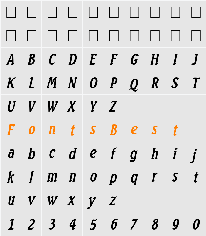 Beach-Condensed Character Map