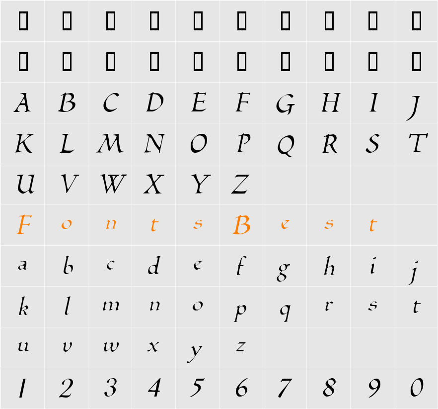 BilboDisplay Character Map