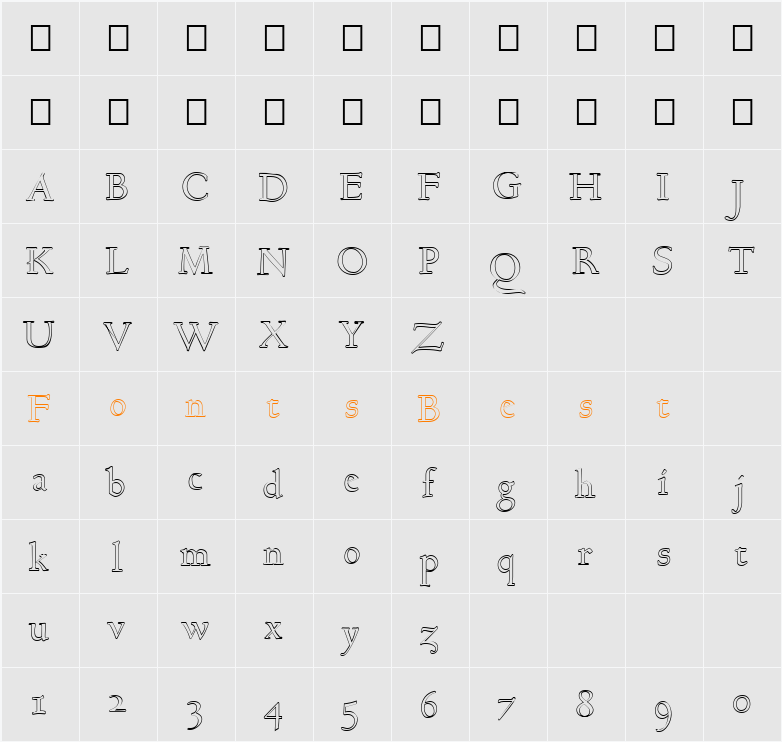 FZ ROMAN 17 HOLLOW Character Map