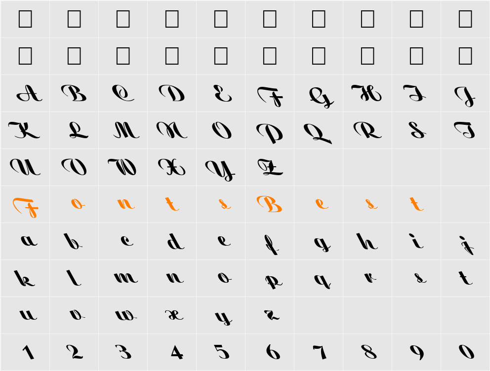 FZ SCRIPT 6 LEFTY Character Map