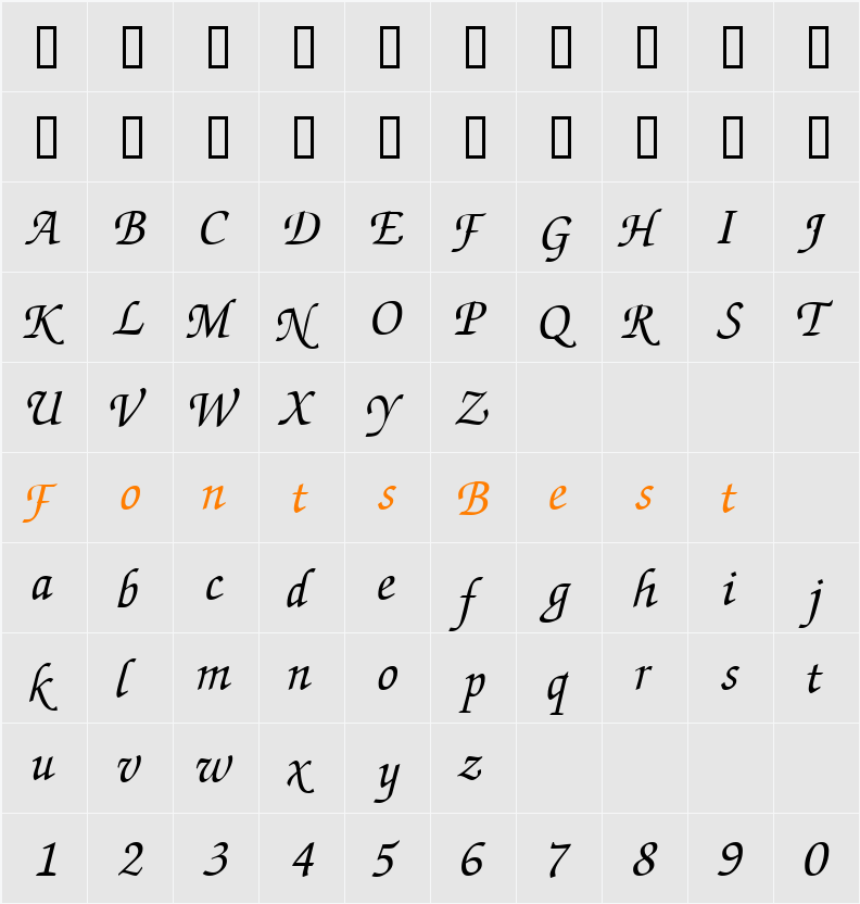 ChanceryScriptSSi Character Map