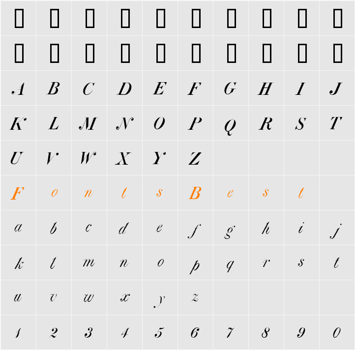 Atlas Italic Character Map