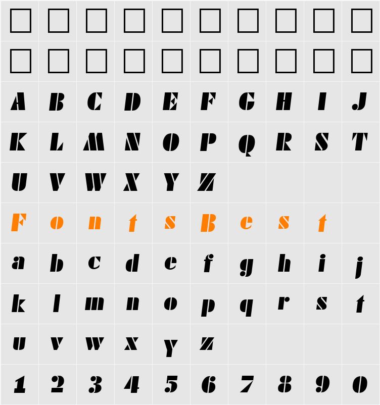 Dekoblack-Italic Character Map
