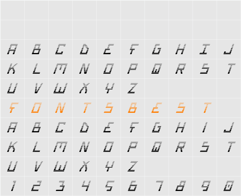 Bionic Type Grad Italic Character Map