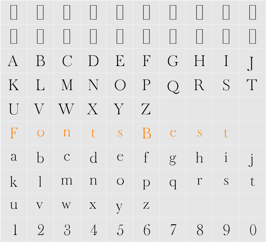BaskerOldSerial-Xlight Character Map