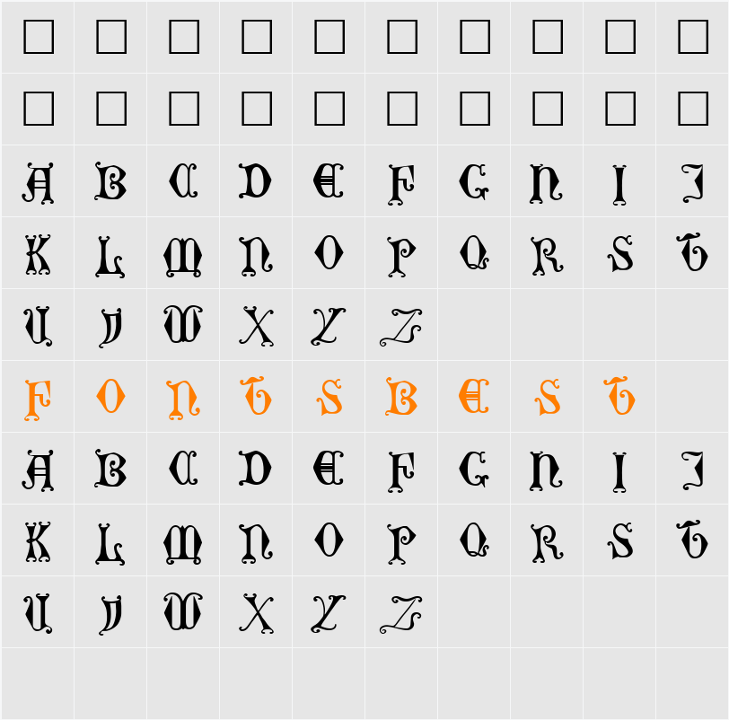 Curled Serif Character Map