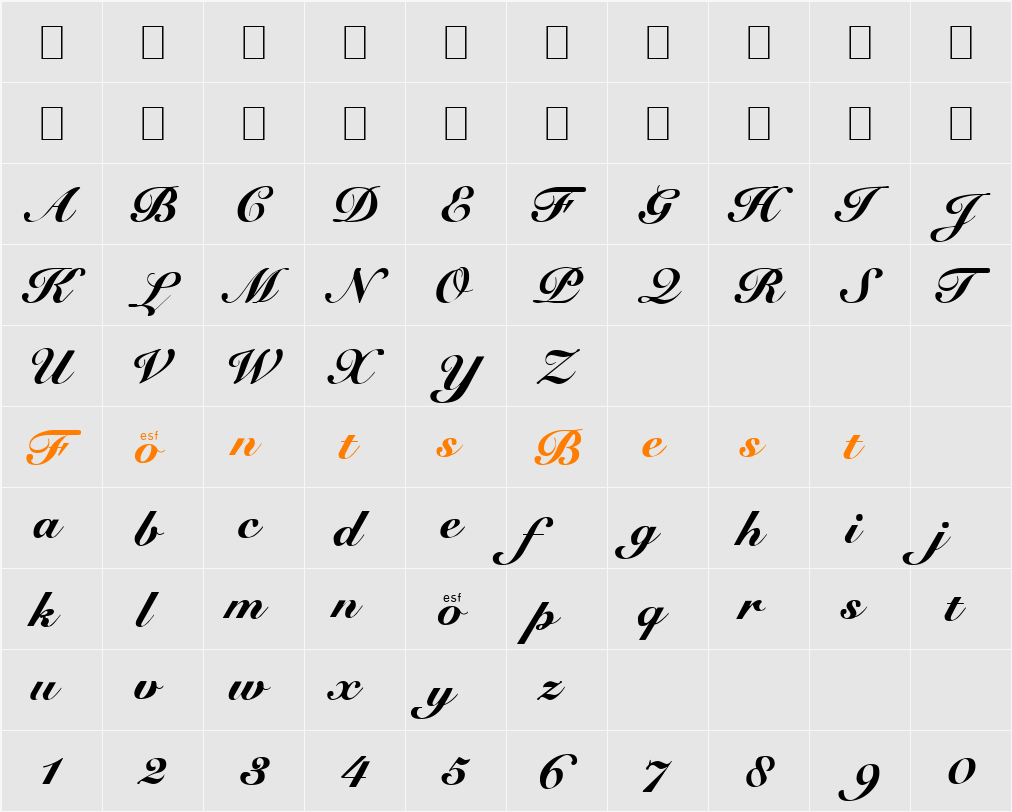 Cursive-Elegant Character Map