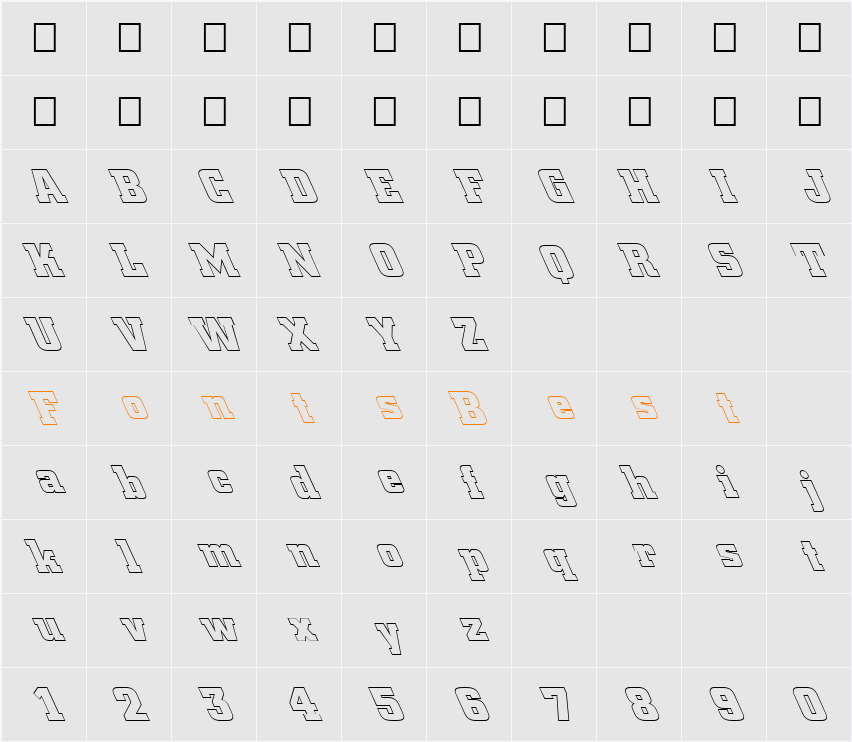FZ BASIC 53 HOLLOW LEFTY Character Map