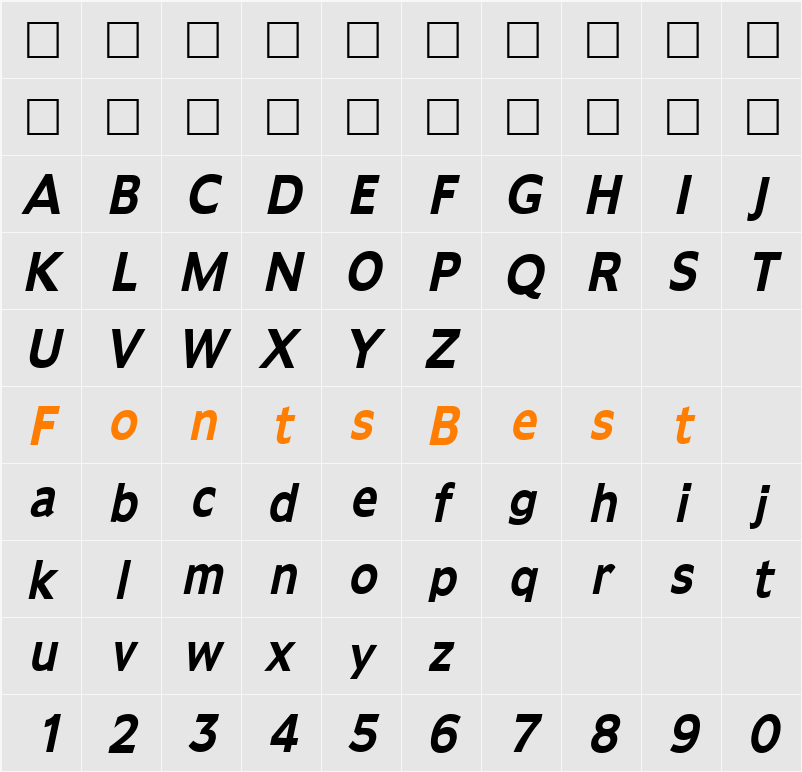 Adams-Condensed Character Map
