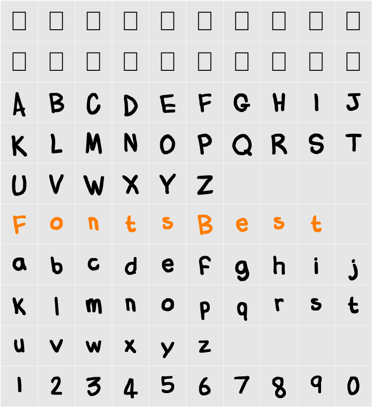 Flabby Bums handwriting Character Map