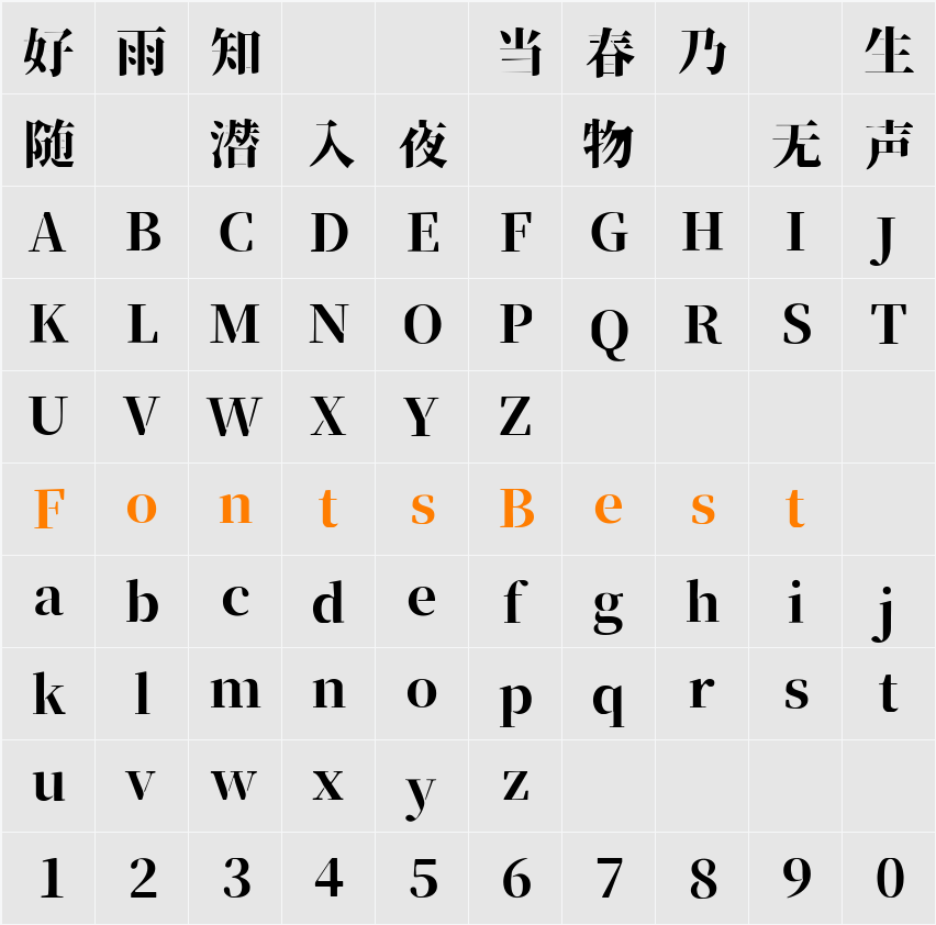 装甲明朝 Character Map