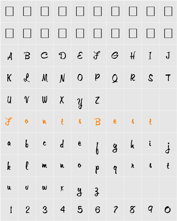 AristoiScriptSSK Character Map