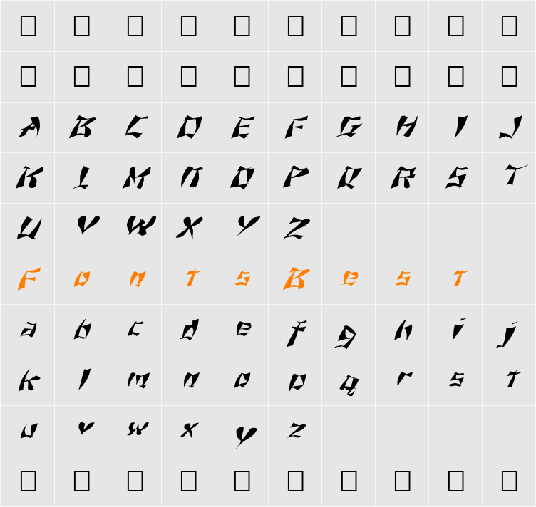 FZ WARPED 11 ITALIC Character Map