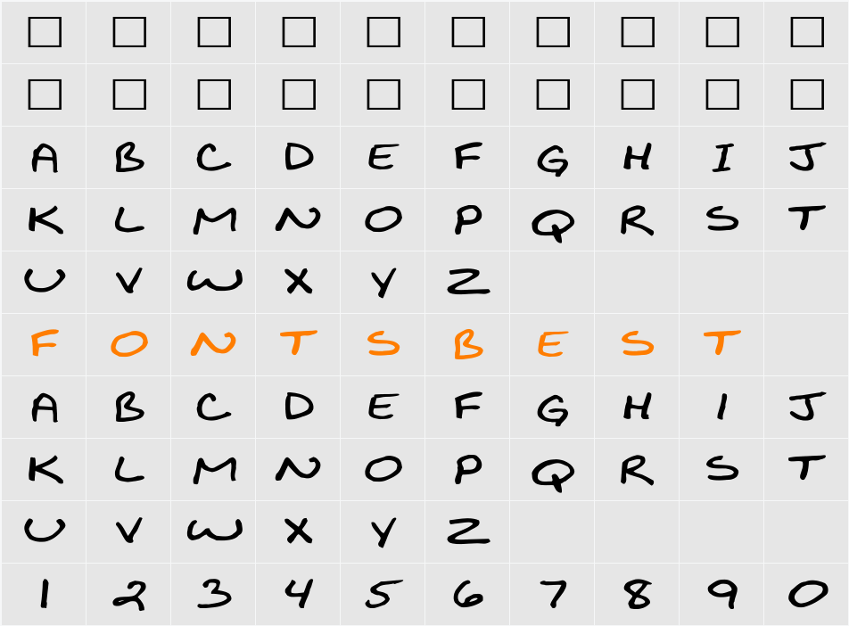 BiklyBoldFont Wide Character Map