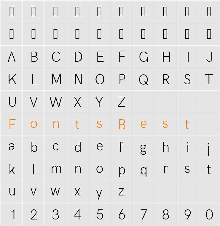 Acari Sans ExtraLight Character Map