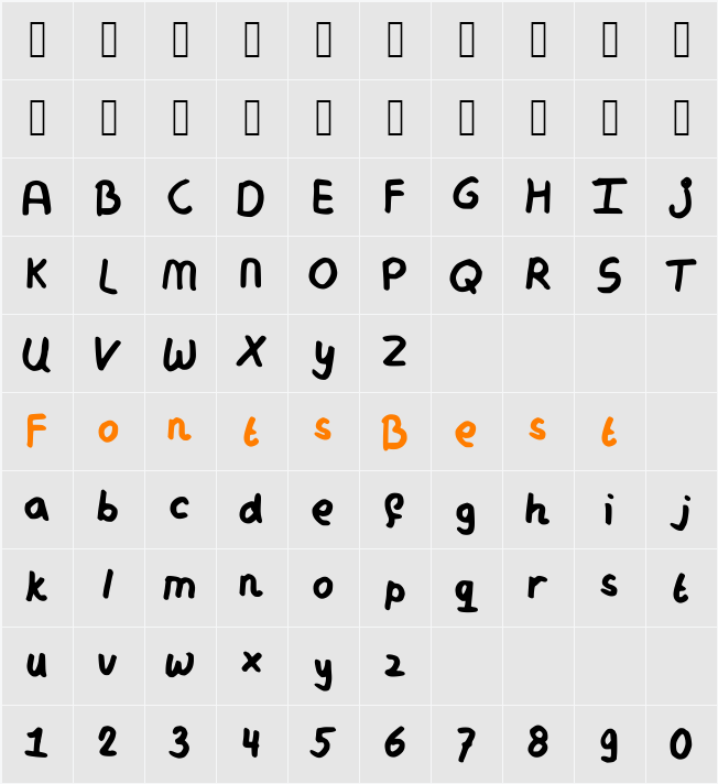 MyMessyHandwriting Character Map
