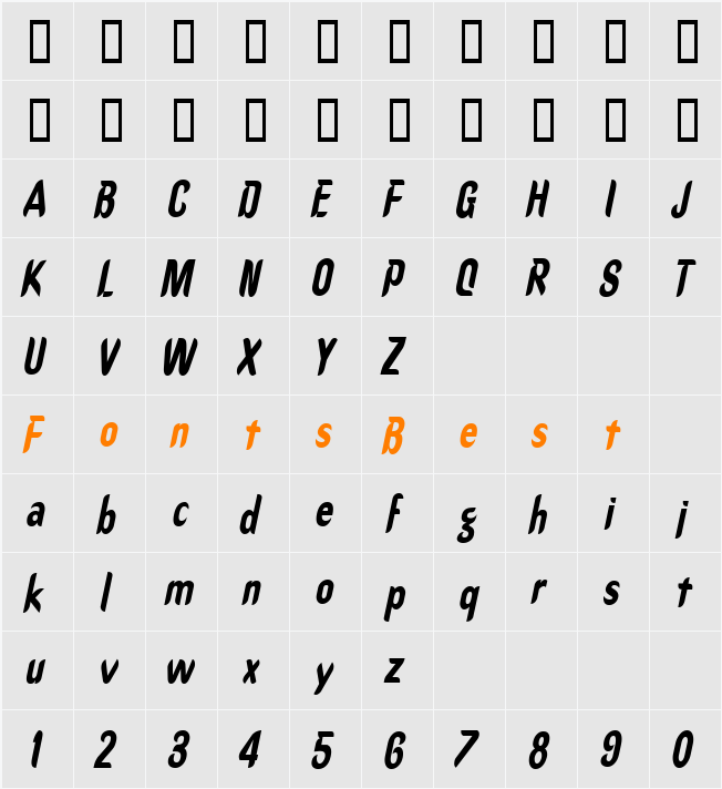 Callimarker-Condensed Character Map