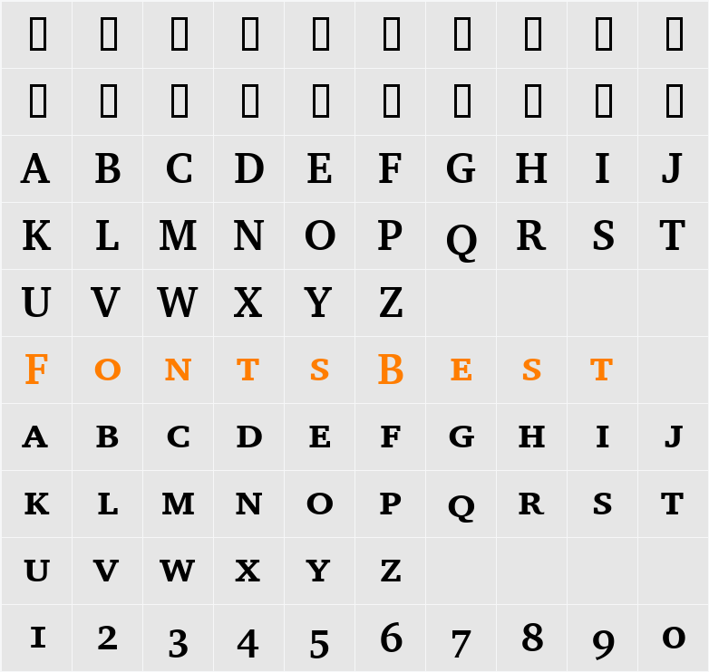 Charter Bd SC ITC TT Character Map