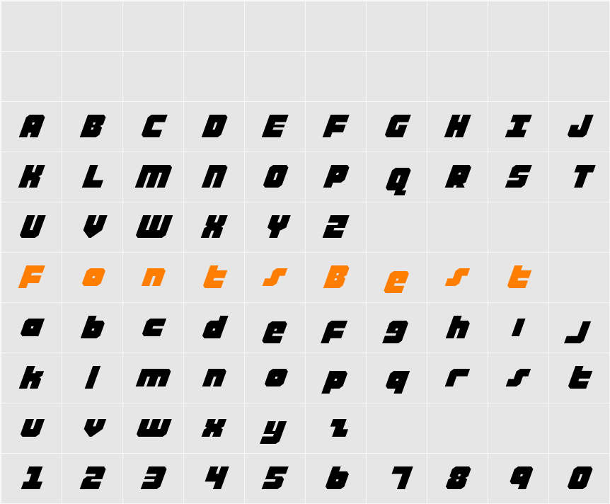 Alpha Taurus Expanded Italic Character Map