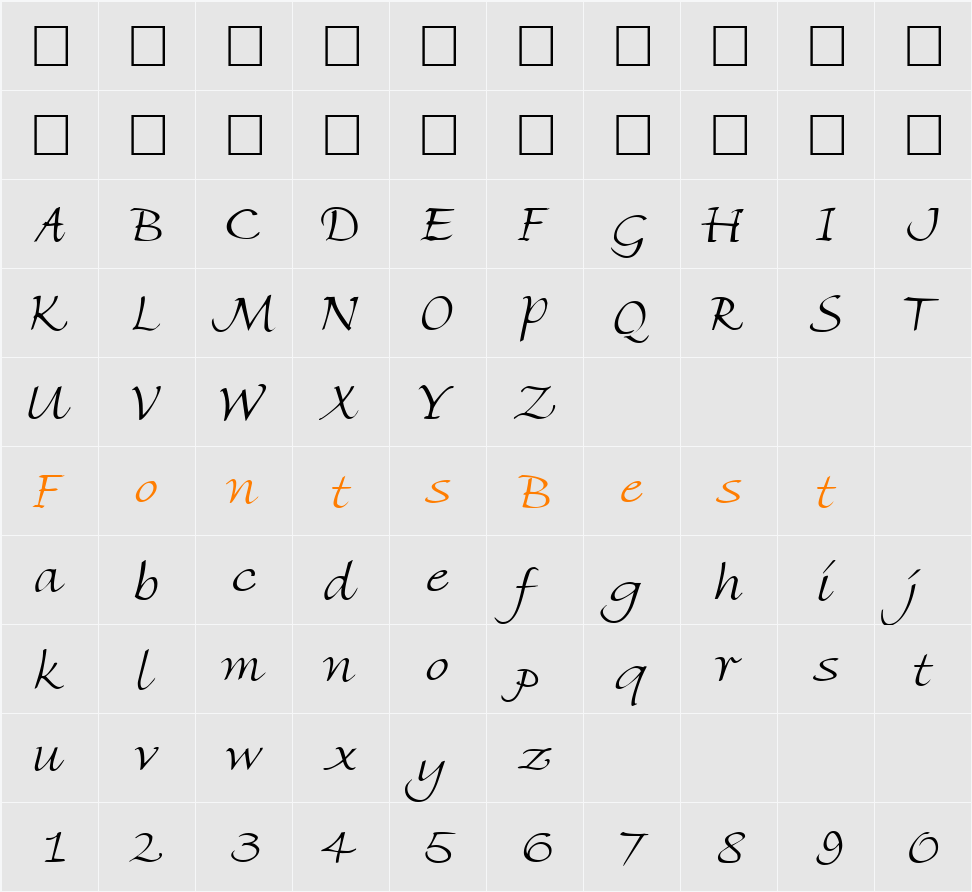 Florentine Script Character Map
