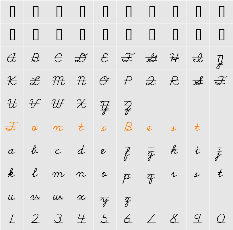 NealCurieRuledSH Character Map