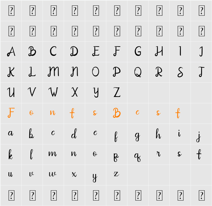 Arthunia Demo Font Character Map