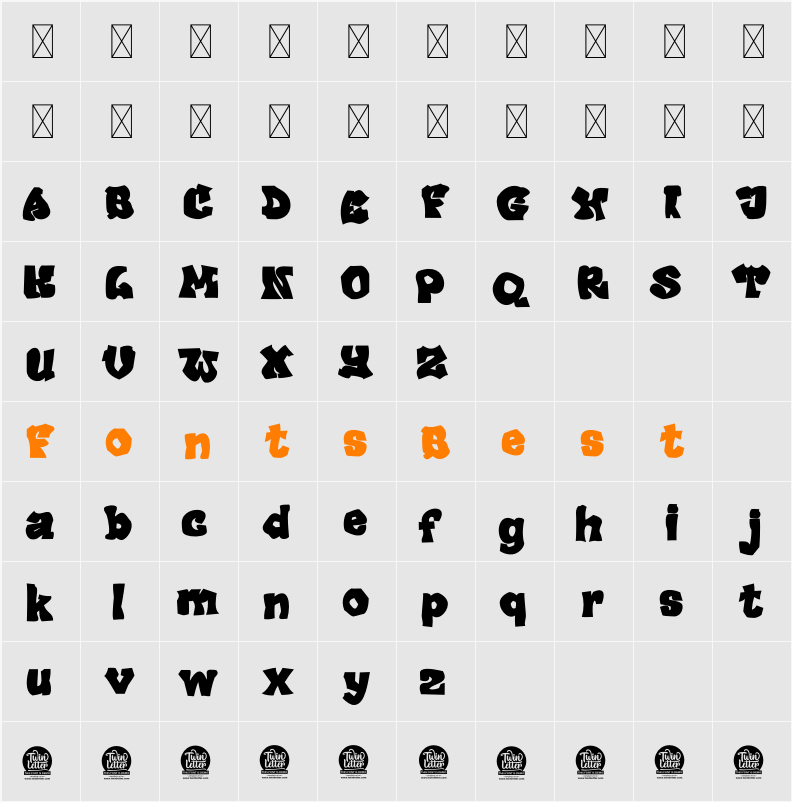 ANTI GRAVITY Bold Personal Use Character Map