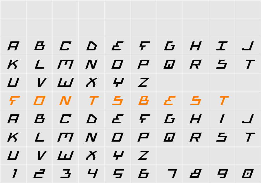 Bionic Type Expanded Italic Character Map