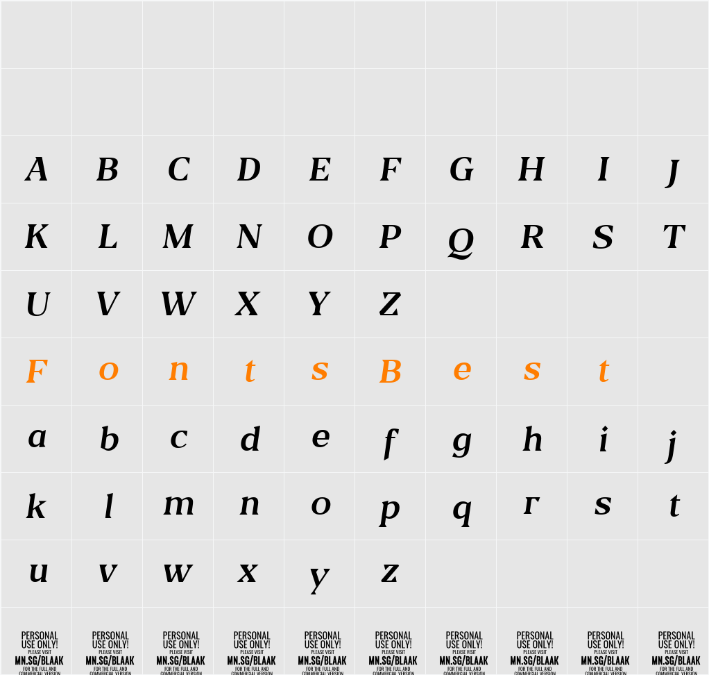 Blaak Regular PERSONAL USE Character Map