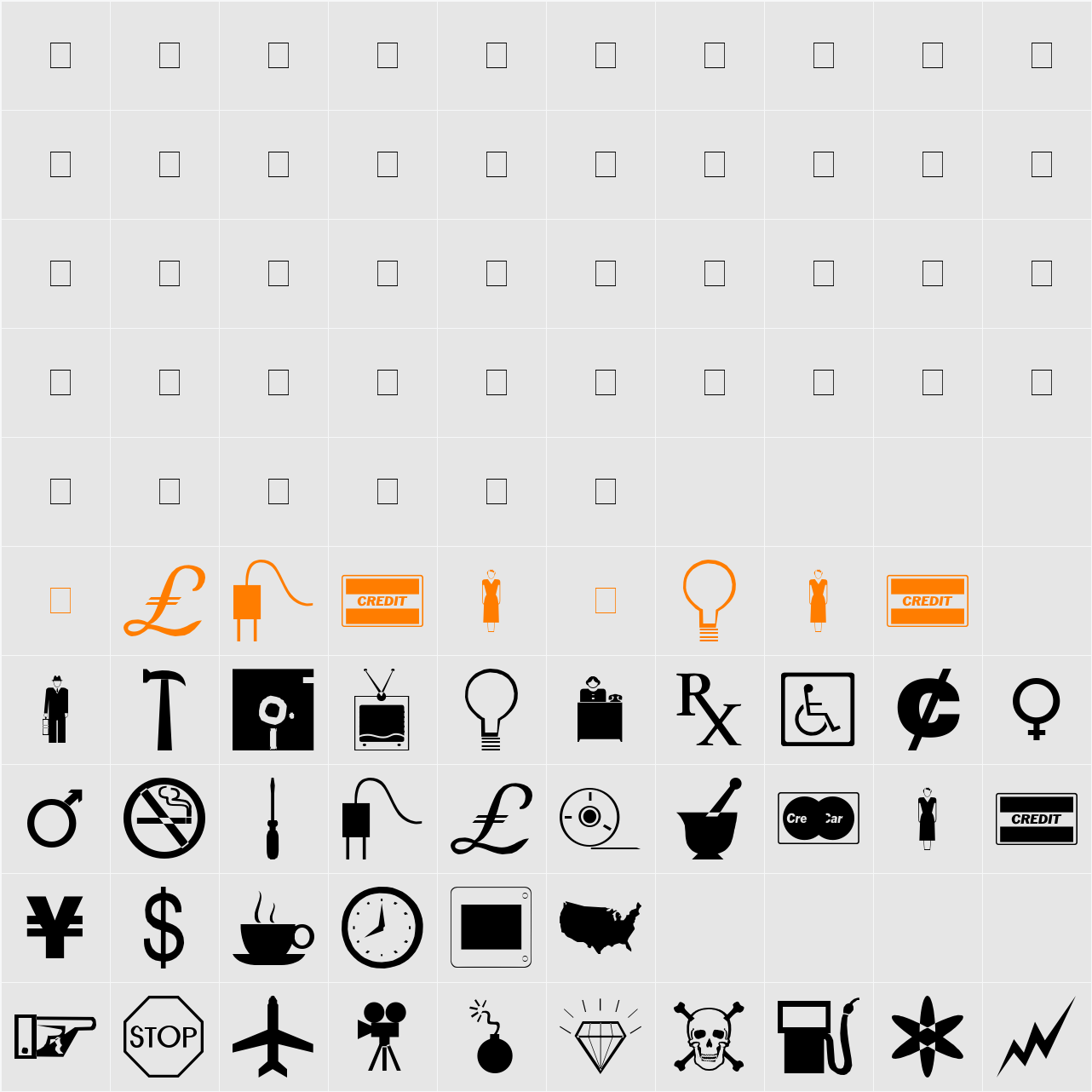 Business/Industrial Dingbats Character Map