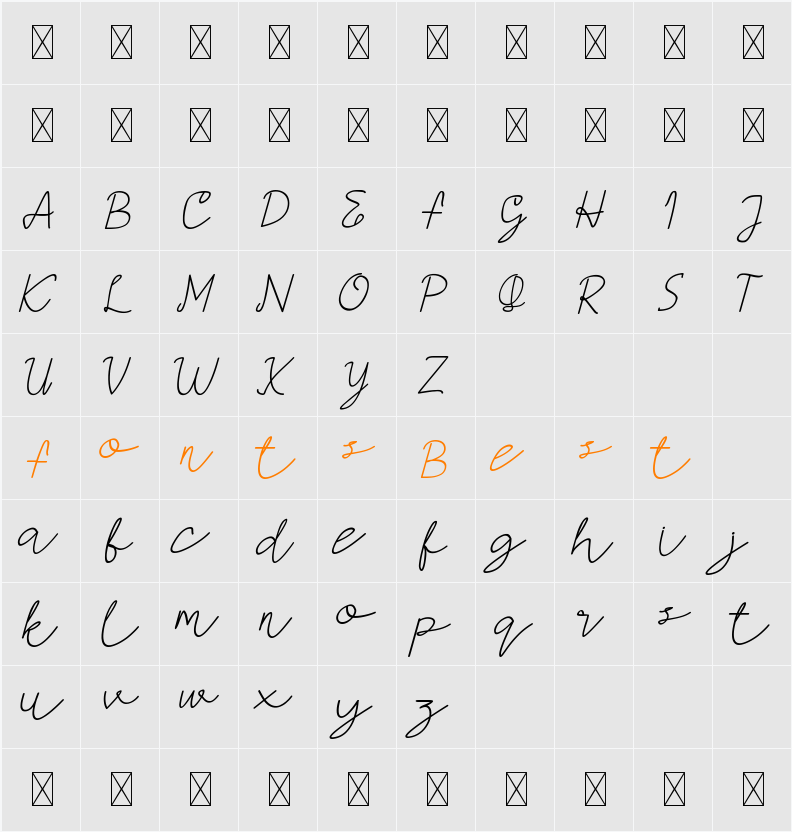 AMORICA SCRIPT DEMO Character Map