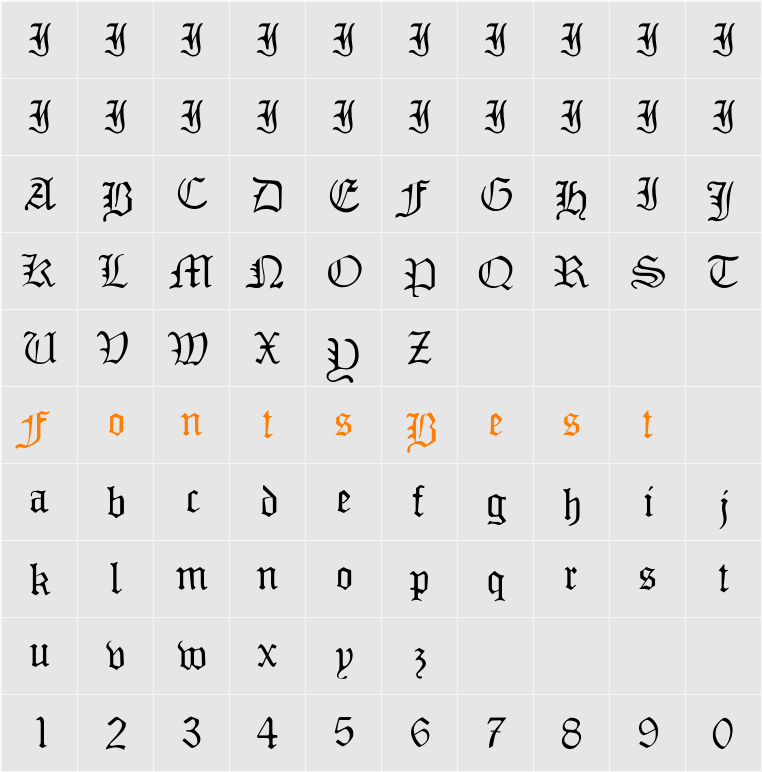 MonAmourFraktur Character Map