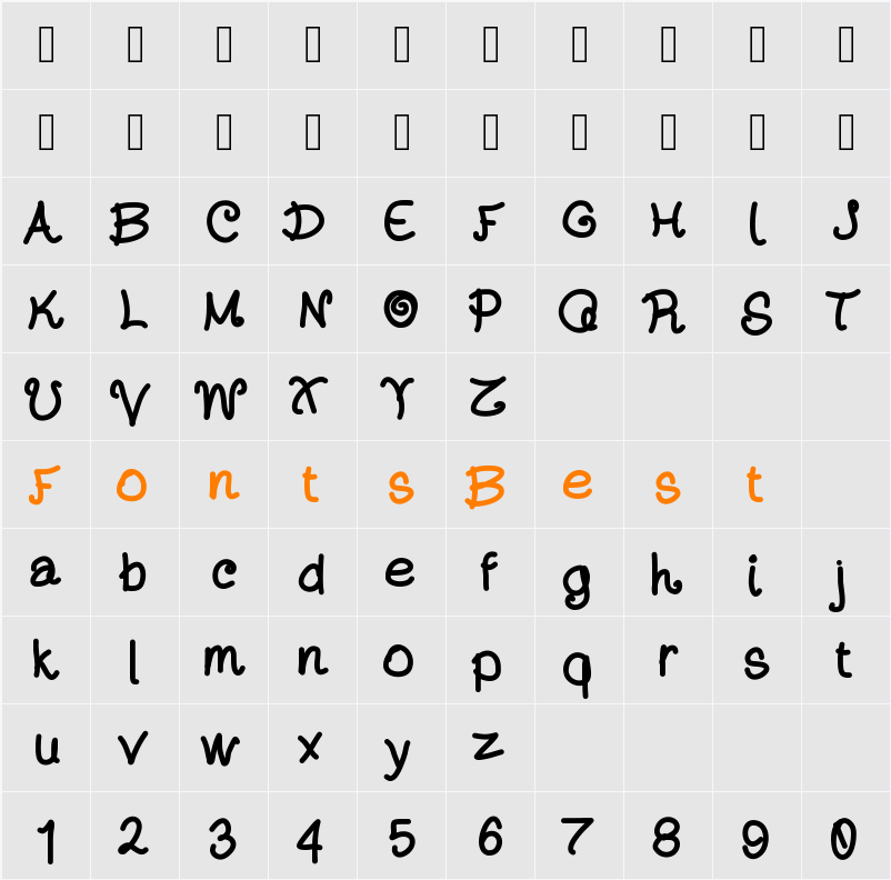 DayansFont Character Map