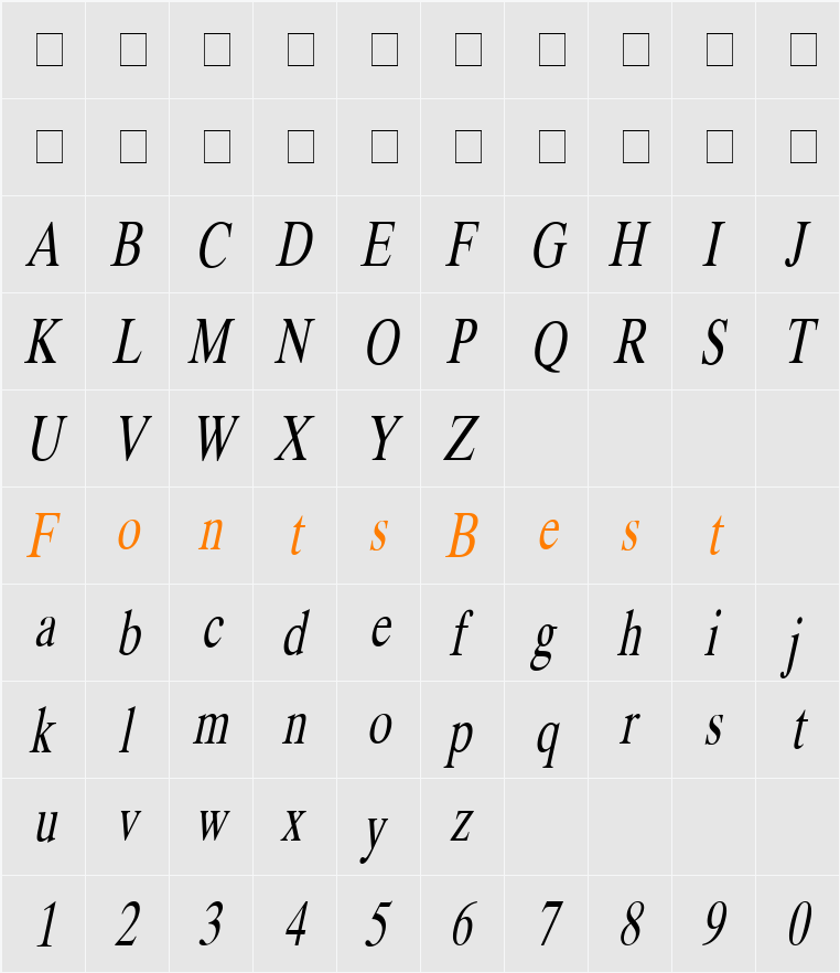 Duke Condensed Character Map