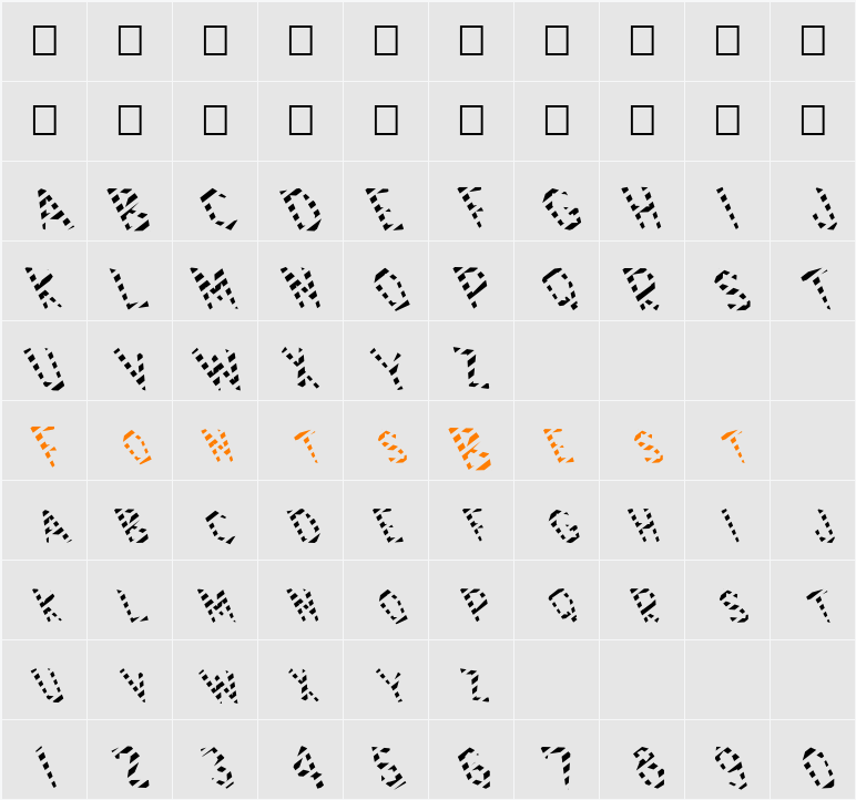 FZ JAZZY 8 STRIPED LEFTY Character Map