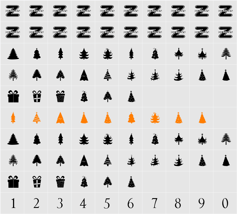 Christmas Trees Character Map