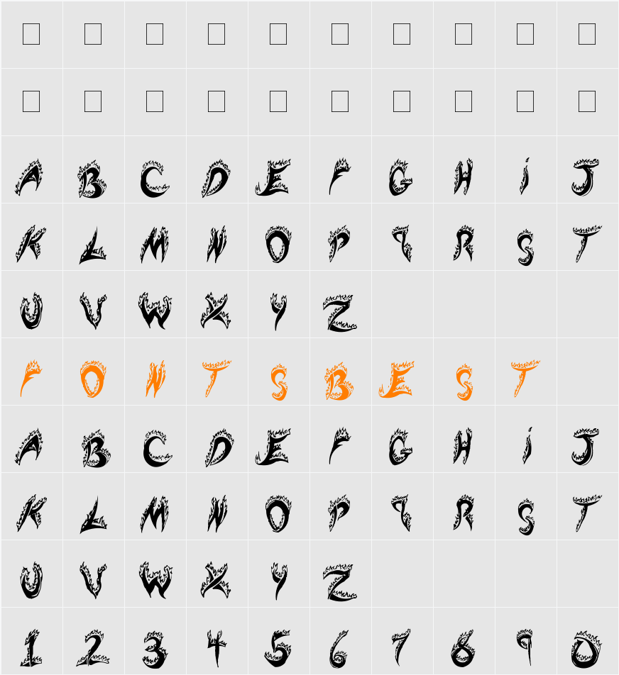 Flaming Tears Character Map