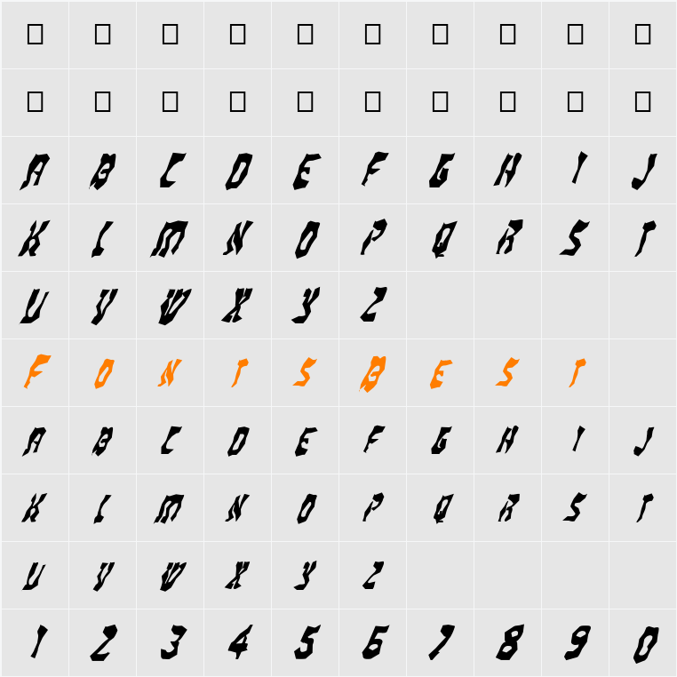 FZ WACKY 20 ITALIC Character Map
