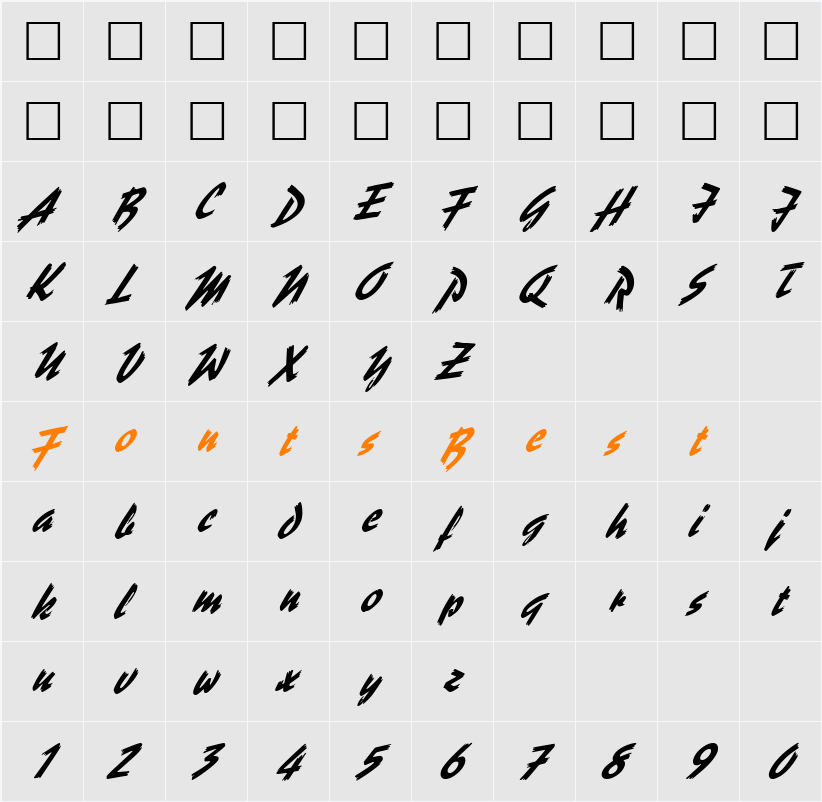 FZ HAND 19 ITALIC Character Map