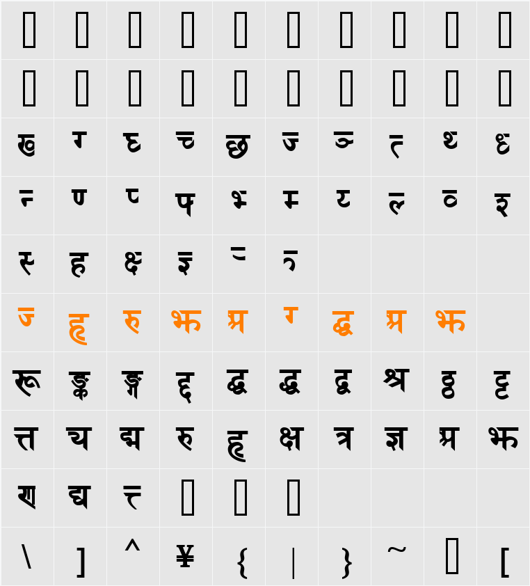 DevanagariDelhiSSK Character Map