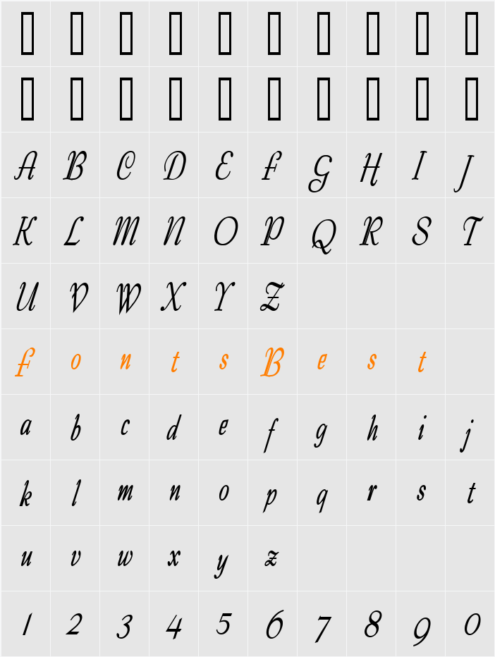 Tango Condensed Character Map
