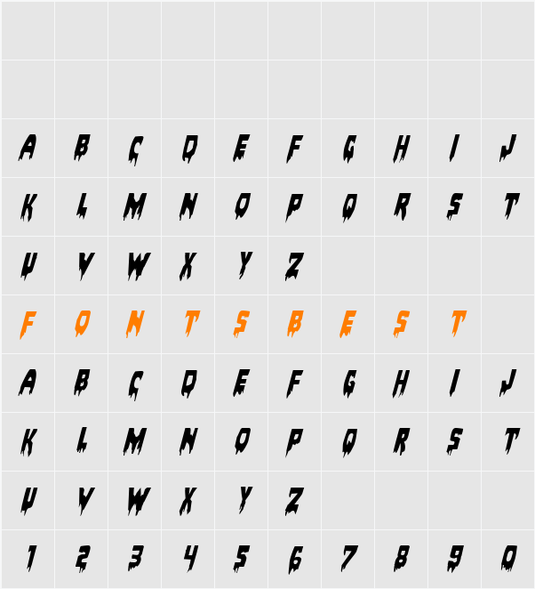 Bloodlust Italic Character Map