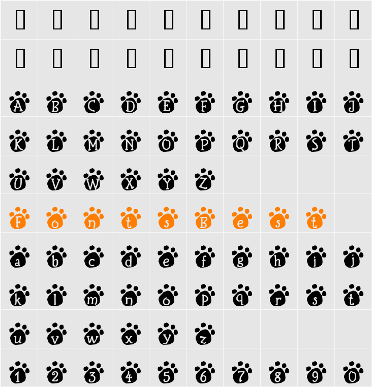 Lotus Paws Character Map