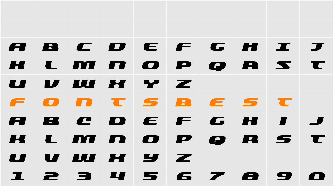 Quickening Expanded Italic Character Map