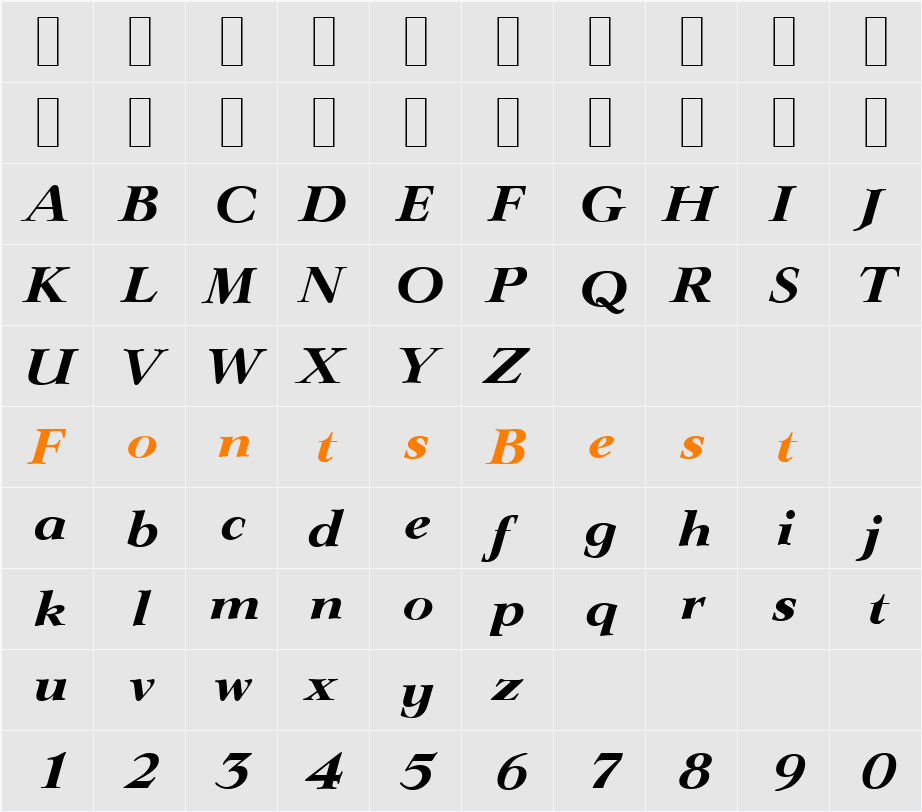 LingwoodSerial-Xbold Character Map